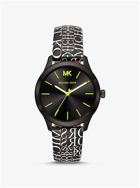 michael kors newsprint logo watch|Runway Black.